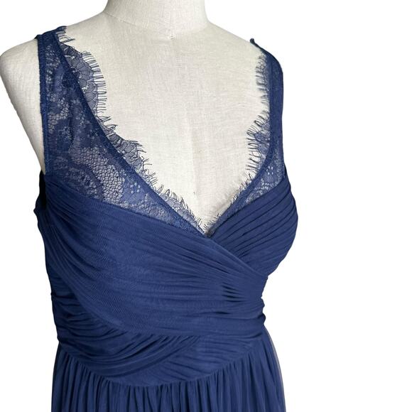 HITHERTO BHLDN Navy Blue Tulle Lace Trim Maxi Dress Women's Size 12 Bridesmaid - Picture 7 of 11